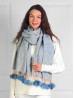 Cashmere Feeling Zig Zag & Rose Scarf with Pom-Poms